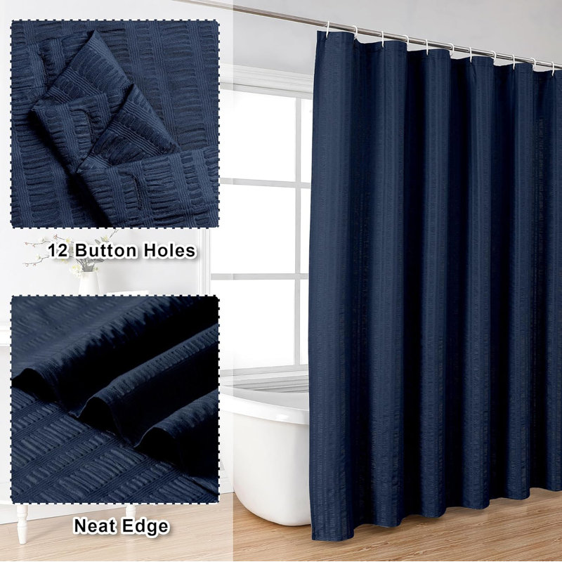 Aiyufeng Extra Long Grey Shower Curtain - 72x96 Inches, Embossed Texture, 12 Holes, Hotel Style